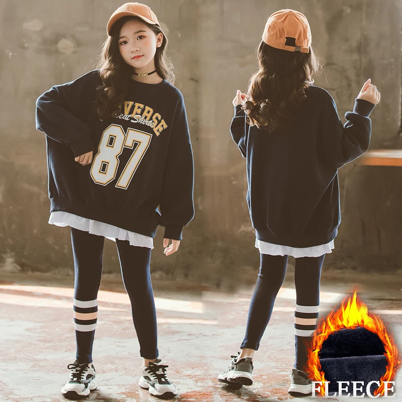 

Спортивный костюм для девочек-подростков, осенне-зимняя толстовка, леггинсы детская одежда, костюм для девочек 12-13 лет