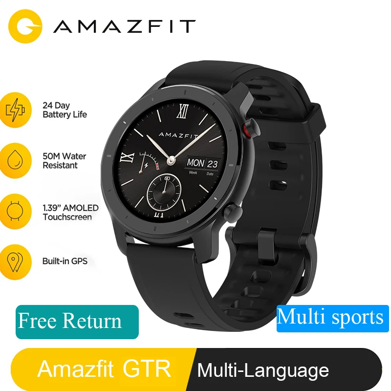 Глобальная версия умных часов Amazfit GTR GPS 42 мм 5ATM водонепроницаемые с 24 дневной