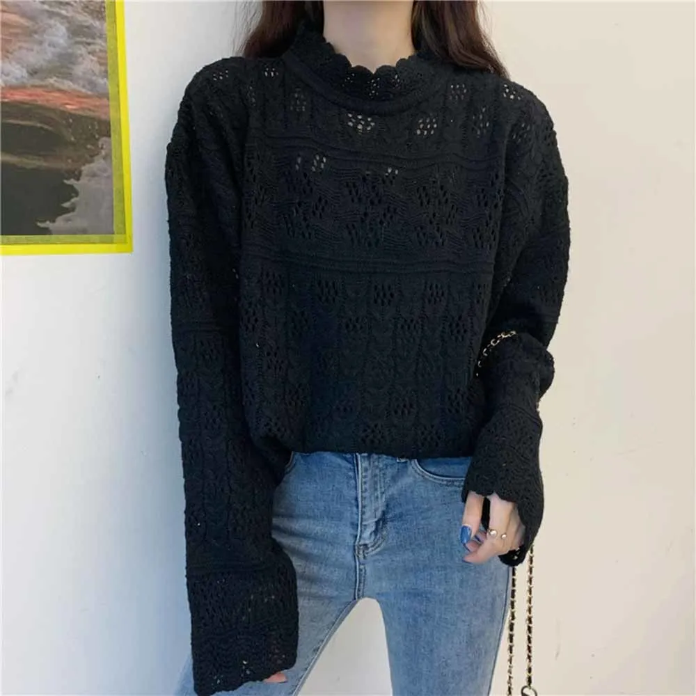 Женский трикотажный свитер-водолазка Свободный пуловер с вырезами винтажный