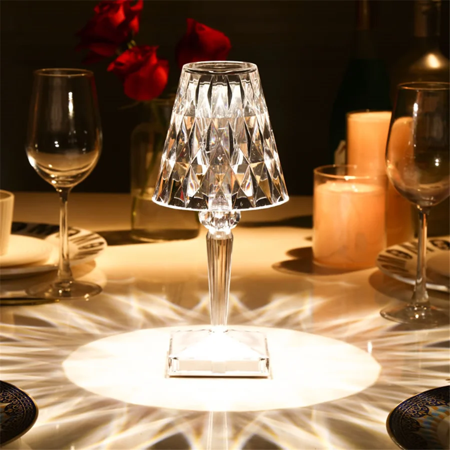 

Modern Design Bar Table Light Chargeable Dimmable Night Light Nordic Acrylic Imitation Crystal Bedside Light For Bar Restaurant