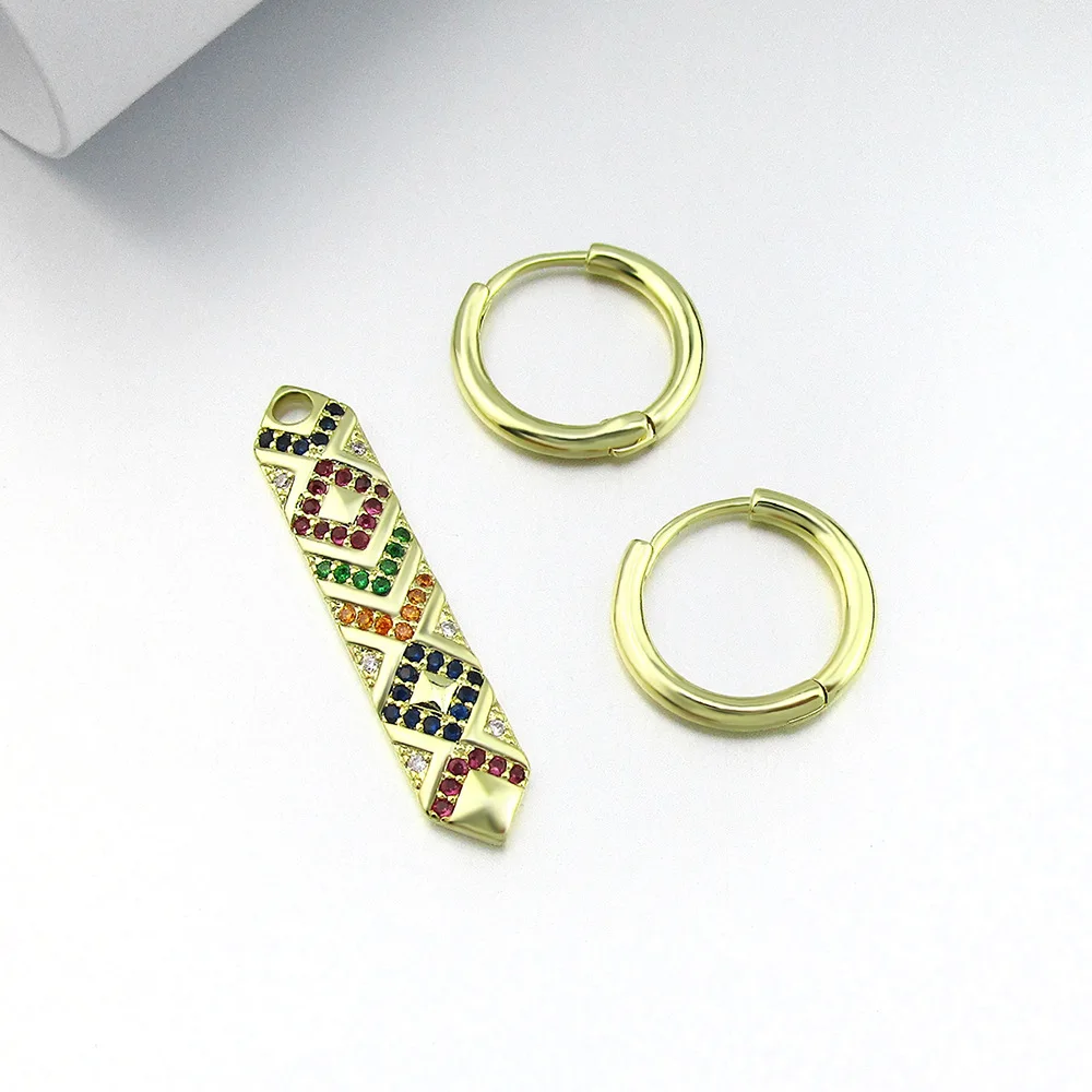Fashion Retro Design Asymmetric colorful Zircon geometric earrings women Africa long earring ZK40 | Украшения и аксессуары