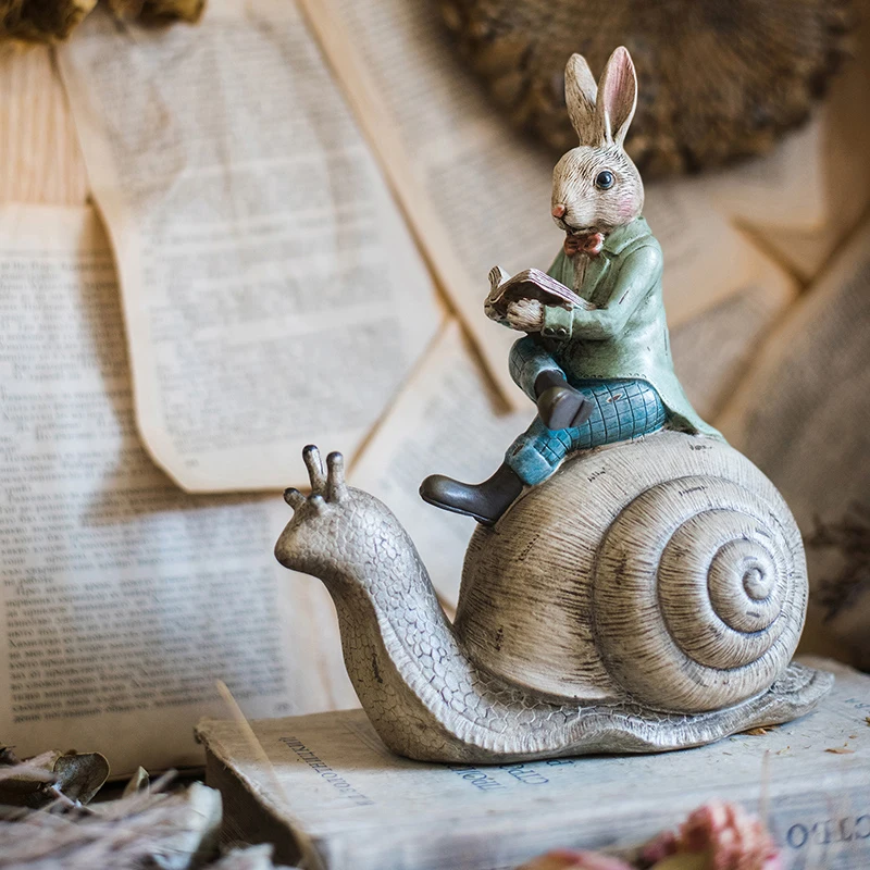 

Gentleman Rabbit Riding Snail Figurine Desktop Resin Crafts Fairy Garden Miniature Home Cafe Flower Shop Decoration Accessories