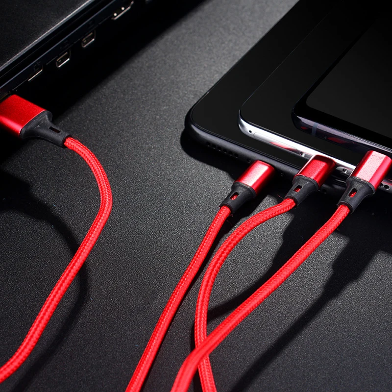 3 в 1 USB кабель Быстрая зарядка кабель для передачи данных для iPhone XS Max XR X 8 7 кабель зарядного устройства микро-usb type-c кабель для samsung S9 s8 нейлон