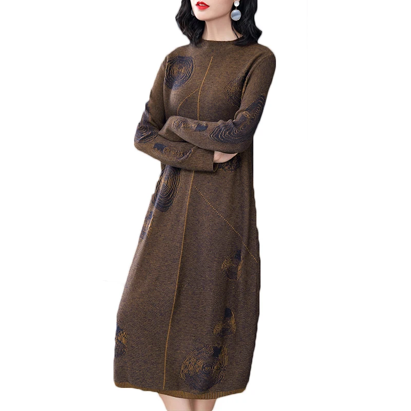 2021 Новый осень зима прямой свитер платье Свободный длинный абзац женское