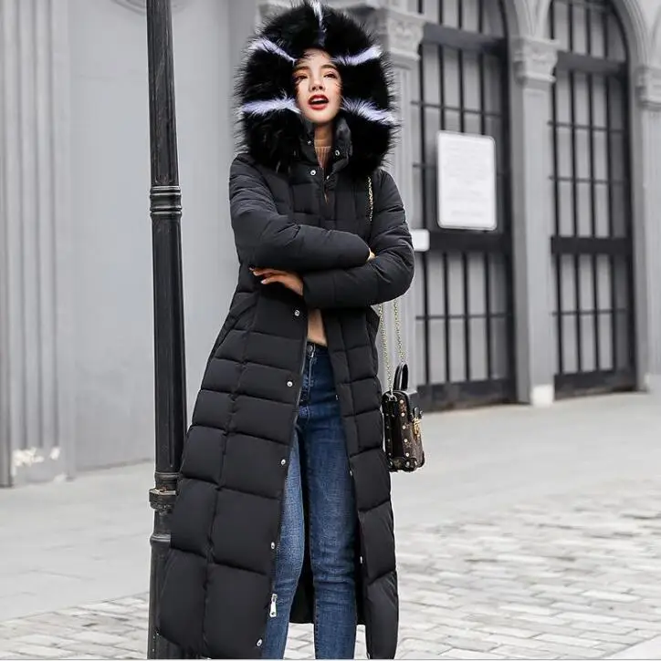 Новинка зимние пальто с большим меховым воротником женские облегающие толстые
