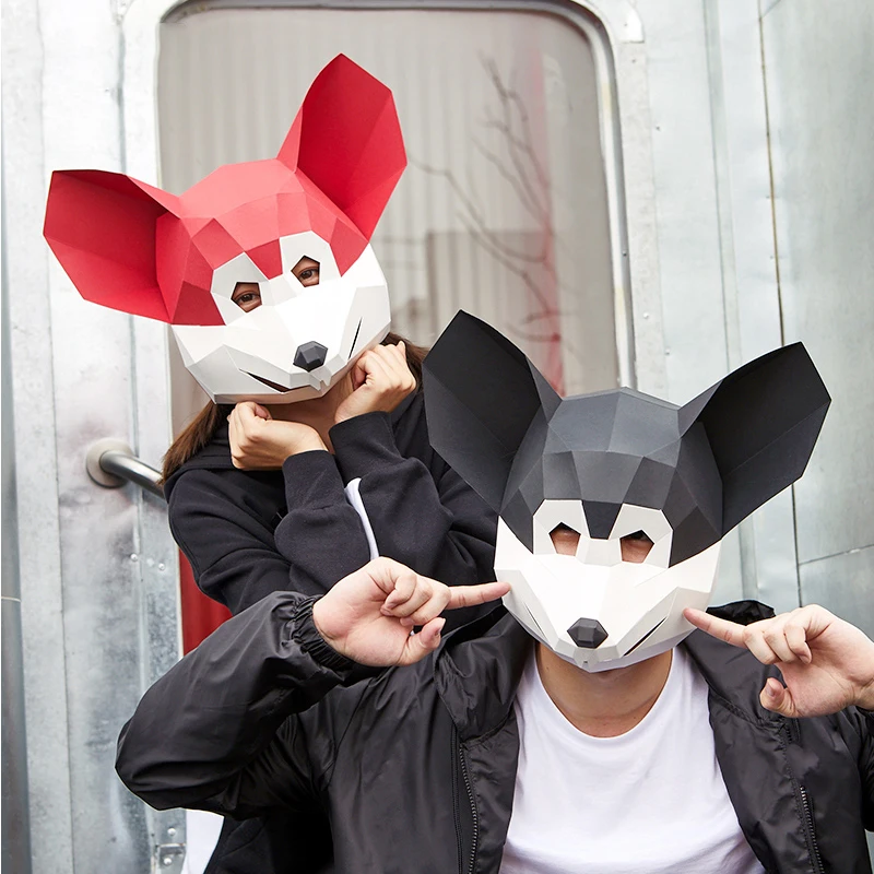 3D Бумага пресс-форм с животным принтом Утепленные Мышь головы маска головные