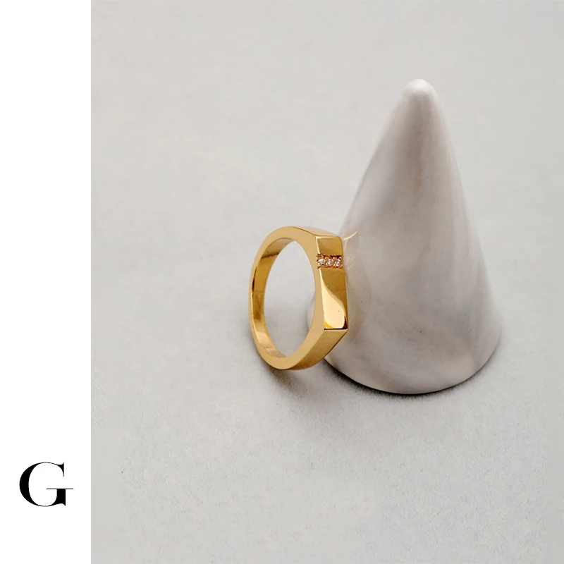 

GHIDBK Gold Color Inlay Rhinestones Minimalist Rings For Women Square Thin Street Style Simple Ring Fashion Jewelry Wholesale