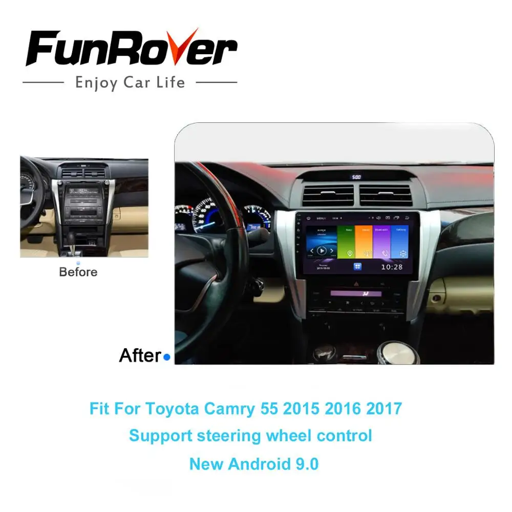 Автомобильный мультимедийный dvd плеер FUNROVER android 9 0 2.5D + IPS для Toyota Camry 55 2015 2016 2017