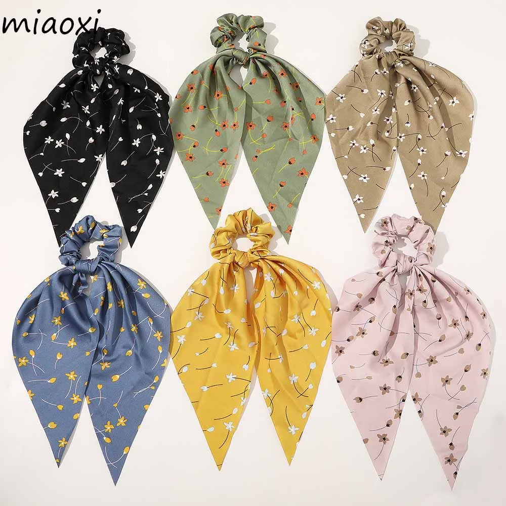 Резинка для волос женская с цветочным принтом модная эластичная шелковая лента