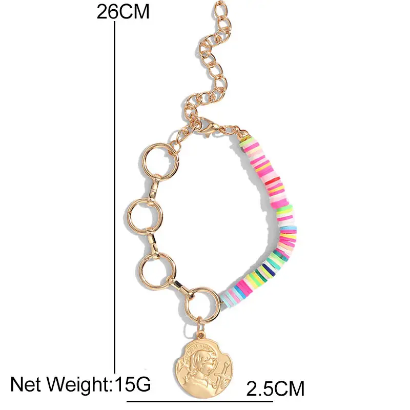 Flatfoosie Charms Multilayers Pearl Coin Chain Bracelet Bangles For Women Fashion Gold Color Portrait Bracelets Femme Jewelry