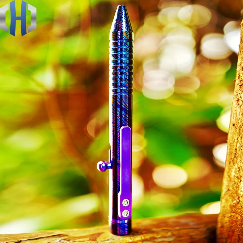 Титановая тактическая ручка Дамаск цветная титановая Конская для самозащиты