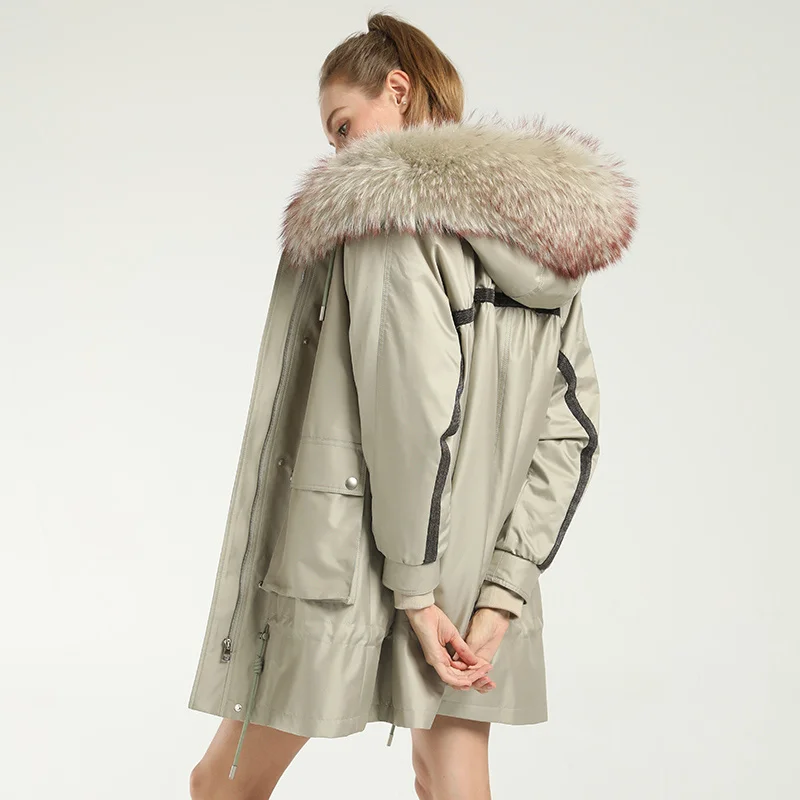 

SHZQ Parker женское средне-и длинное стильное зимнее новое пальто из меха кролика рекс с подкладкой из травы и капюшоном, 2021