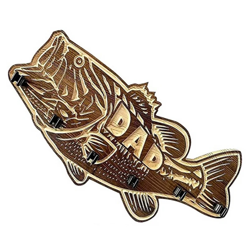 

1pc Fishing Rod Holder Gift For Dad Wooden Bigmouth Bass Wood Diy Fishing Wooden Fishing Gift Fishing Rod