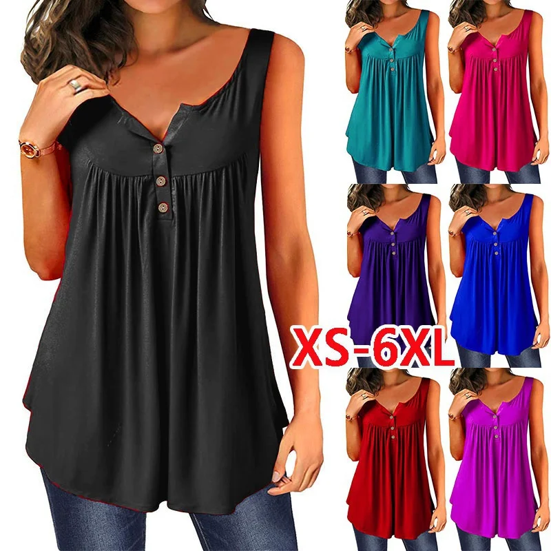 

Sleeveless Camisole Tops Solid Color Cotton Button-down Shirts Ladies Plus Size Loose Cami Tank dress Deep V-neck Halter Blouse