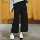 Брюки женские плиссированные, черные, с высокой талией и эластичной резинкой на талии