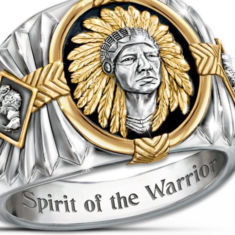 

Native American Red Indian chief of a tribe Hip Hop Metal Ring Nickel plated alloy ring for boy man fantasy toy gift