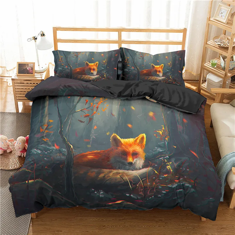 

3D Bedding Sets Animal Fox Duvet Quilt Cover Set Comforter Bed Pillowcase King Queen Size Home Textiles