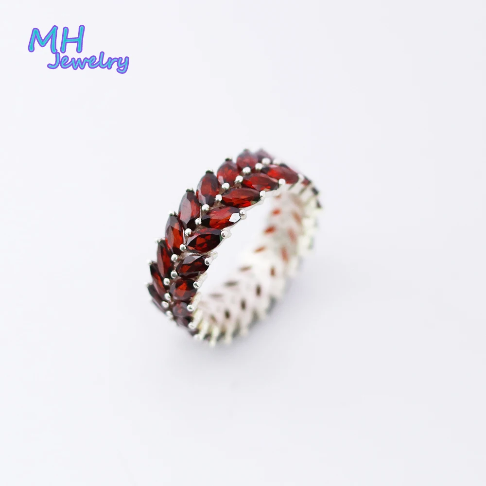

MH 100% натуральный красный гранат, драгоценный камень, однотонное Двухрядное кольцо, искусственное серебряное ювелирное изделие для девушек, женщин, подарок на помолвку