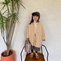 new retro buttons spring winter girl boys coat jackets warm thicken clothing kids teenage mid length home beige high quality