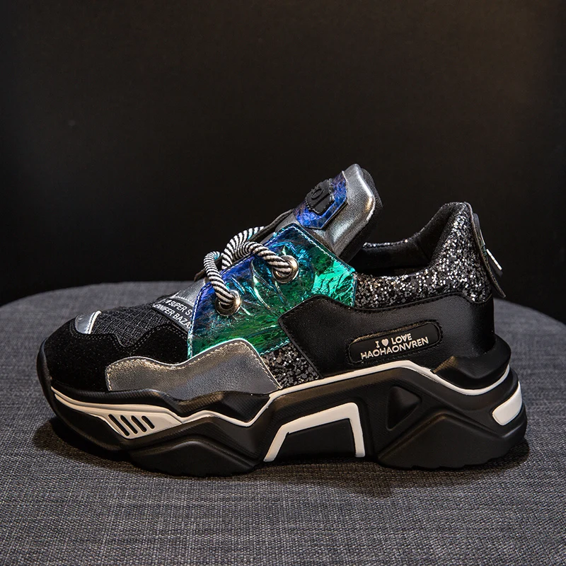 

2019 Vulcanized Shoes Woman Breathable Mixed Colors Sneakers Women Lace Up Casual Platform Shoes Ladies Spring Sneakers R1-98