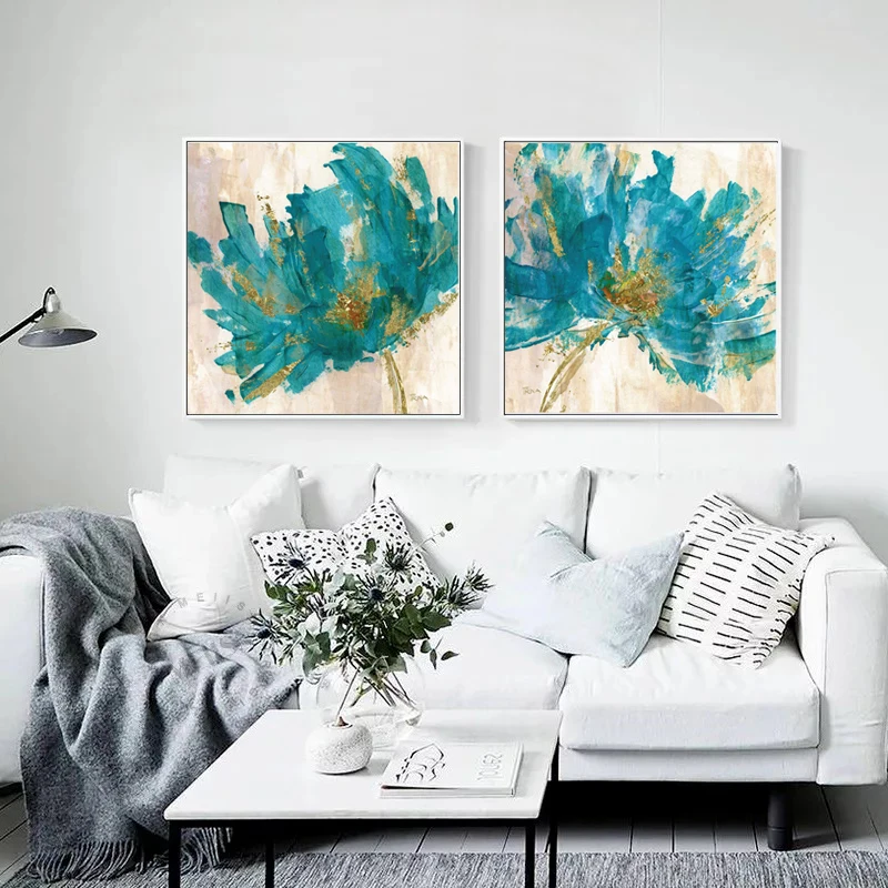 Холст Картина написанная акварелью печати плакаты маслом и принты с голубыми