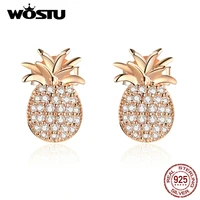 wostu 2019 new arrival 100 real 925 sterling silver fruit earrings for women hot fashion rose color pineapple jewelry cqe803