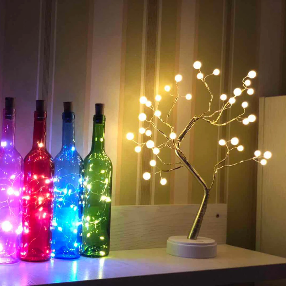 

Romantic Fire Tree Shape LED Table Lamp Copper Wire Decor Fairy Night Light Dropshipping
