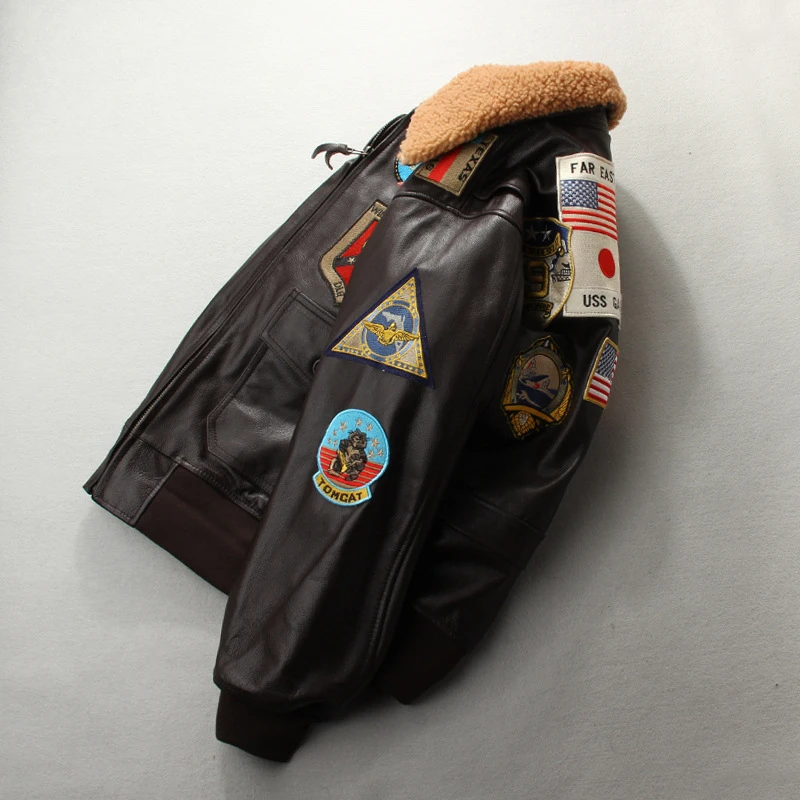 

Mens Pilot 2021 Jacket Tom Cruise Top Gun Air Force Cow Coats 100% Real Multi-label Thick Cowhide Winter Free