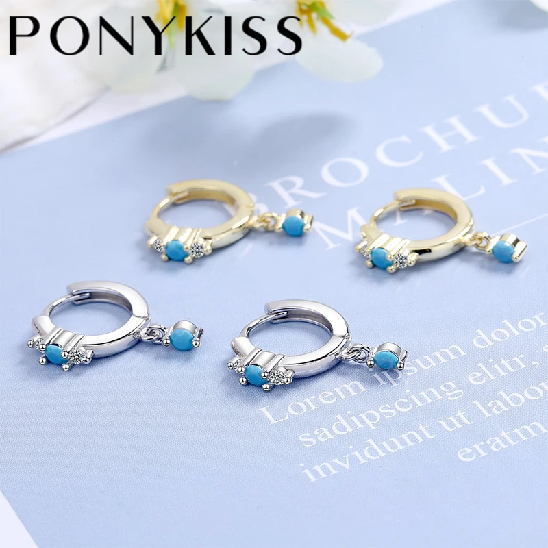 

Серьги-кольца PONYKISS женские из серебра 925 пробы, с голубой бирюзой