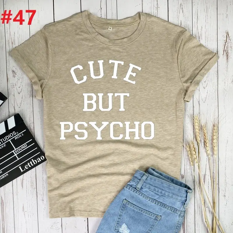 

Cute But Psycho 2021 Graphic T Shirt Lip Women Tops Shirt Base O-neck Tees Funny Girls Tshirt Female Clothes Women