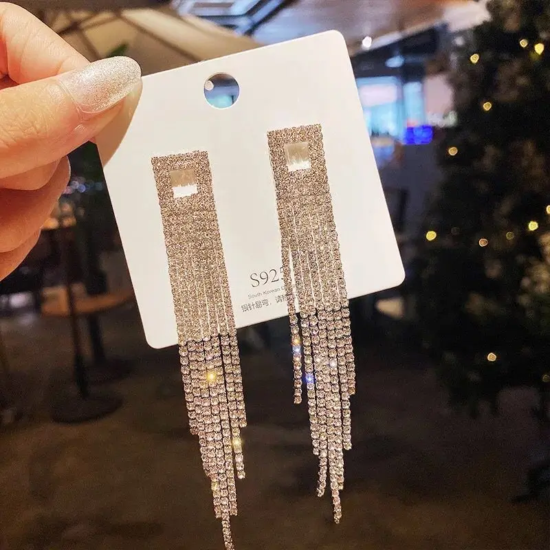 

Новые Классические серьги с кристаллами, женские большие длинные серьги с кисточками Стразы, модные женские корейские серьги, ювелирные из...