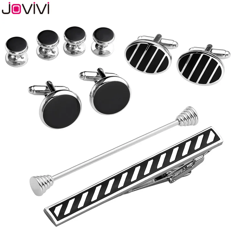 Jovivi 10 шт. мужские из нержавеющей стали изысканные запонки и зажим для галстука