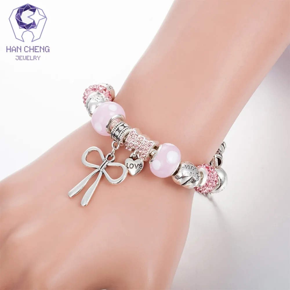 HanCheng Горячие Роскошные Strand Сердце Шарм браслет стразы стеклянные бусины