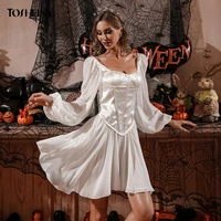 tosheiny 2021 sexy women a line mini dresses fashion puffle long sleeve solid color corset short night club party dress m0923