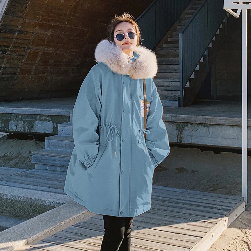 

Winter Women's Jacket Streetwear Casual Padded Warm Down Cotton Coat Female Blue Parkas Hooded Fashion Oversize Outerwear K958