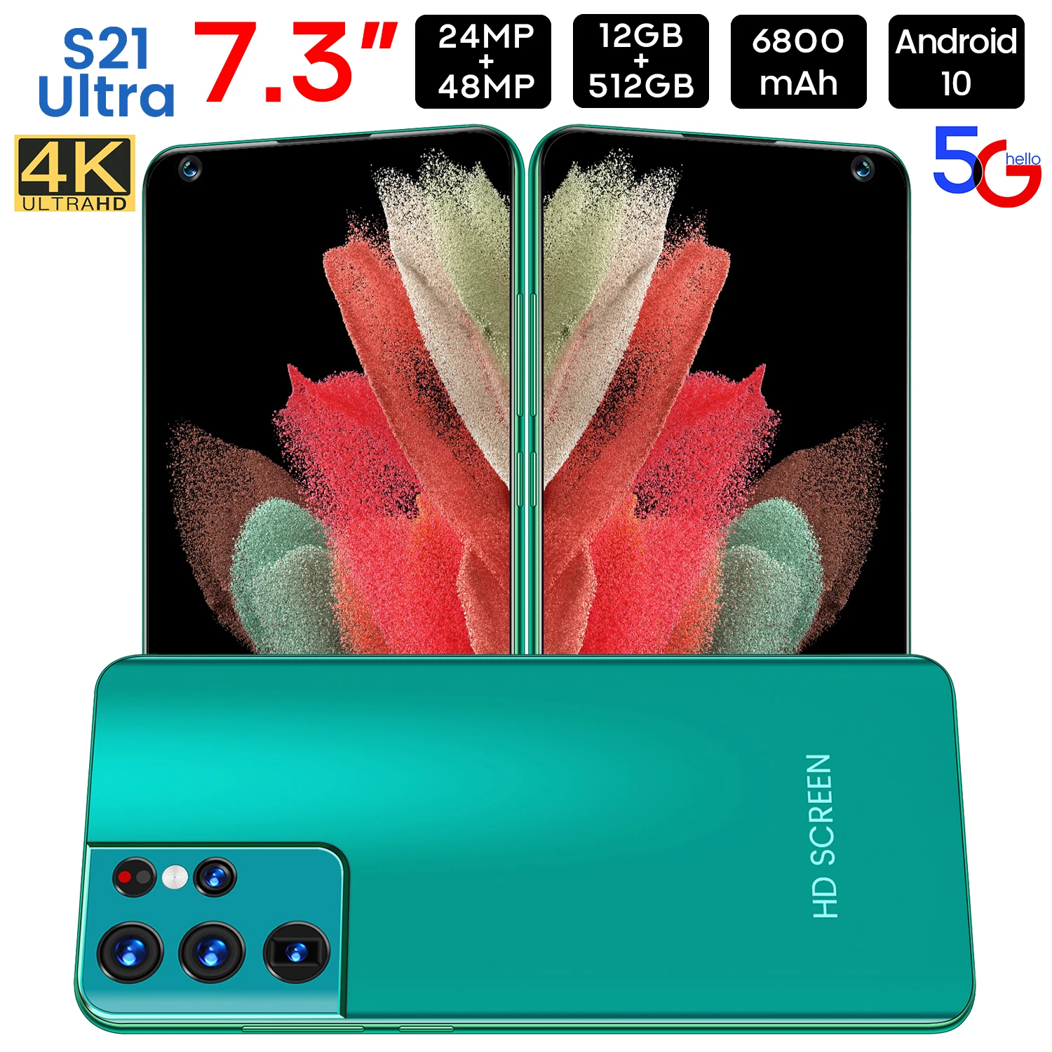 

Galay S21 Ultra Global Version 7.3Inch Andriod10.0 Smartphone 512GB ROM 12GB RAM 6800mAh 10 Core Napdragon 888 Dual SIM Phone