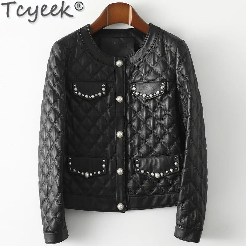 

Куртка Tcyeek женская из 100% натуральной кожи, короткая черная дубленка из овчины, одежда для женщин, Gxy877, весна-осень 2021
