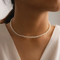 simple elegant small big pearl choker necklace for women girls white beaded handmade wedding party clavicle chain jewelry gift