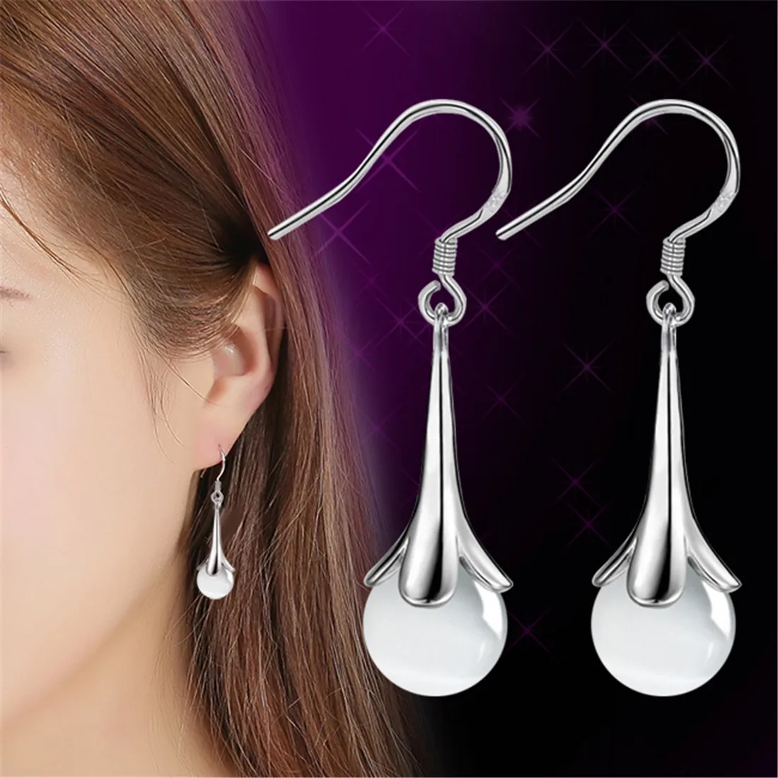 

Flower Moonstone Opal Earrings silver plated Pendant Jewelry women earring nature stone jewelry Accessories