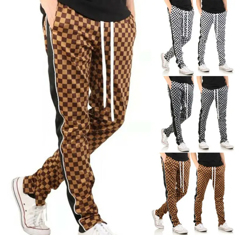 Мужские повседневные клетчатые длинные брюки модные мужские спортивные с