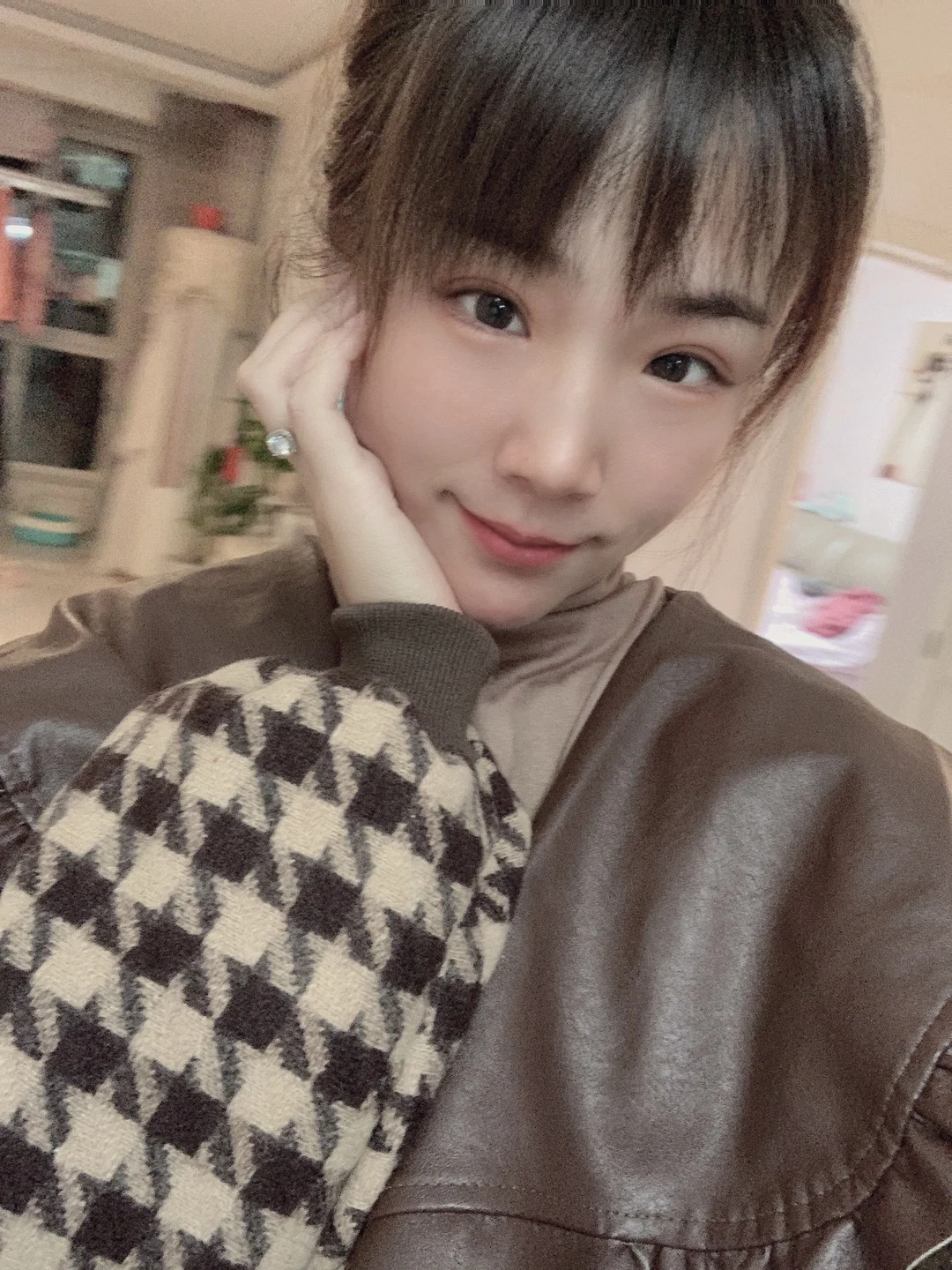 Женская куртка из искусственной кожи с твидовым принтом воротником в морском