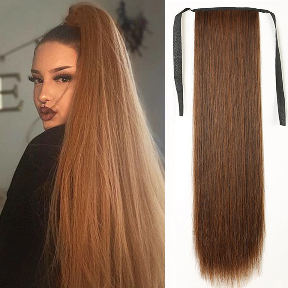 

HOUYAN Long black ponytail straight hair with tie hair ponytail synthetic fiber heat-resistant straight hair pony tail