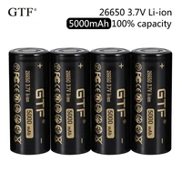 2020 new gtf 26650 5000mah 100 capacity 3 7v li ion rechargeable battery for flashlight flat head batteries