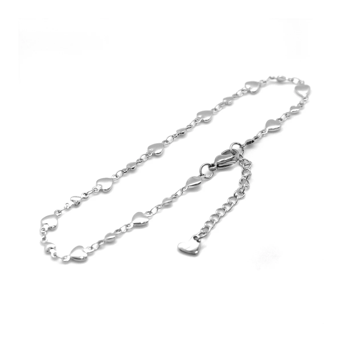 

304 Stainless Steel Anklet Silver Color Heart For Women Fashion Summer Beach Foot Jewelry21.8cm(8 5/8") long, 1 Piece
