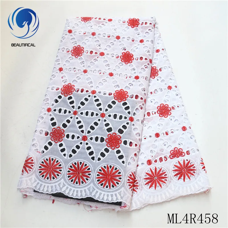 

BEAUTIFICAL african lace fabrics Top sale nigerian voile lace embroidery 5yards cotton punch lace fabric for wedding ML4R458