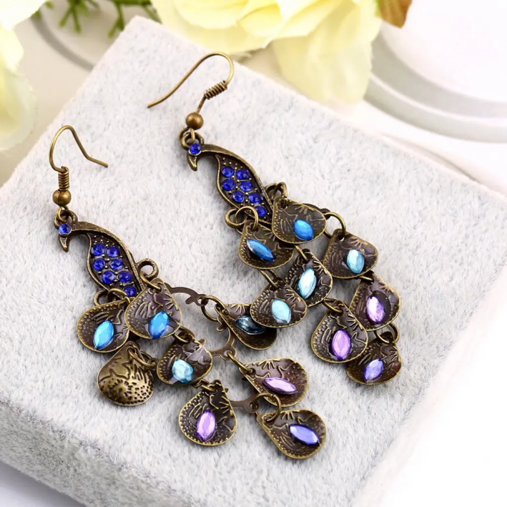 

Women Bohemian Style Lady Long Pendant Vintage Retro Blue Peacock Dangle Earrings Jewelry Matching Clothes Fit For Parties#3