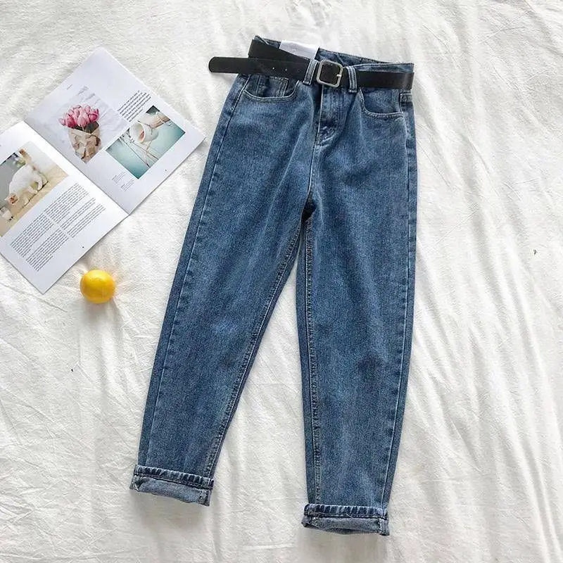 

New jeans women's high waist slim fashion trend loose straight wide leg pants harem pants trend 2021 net celebrity hot selling