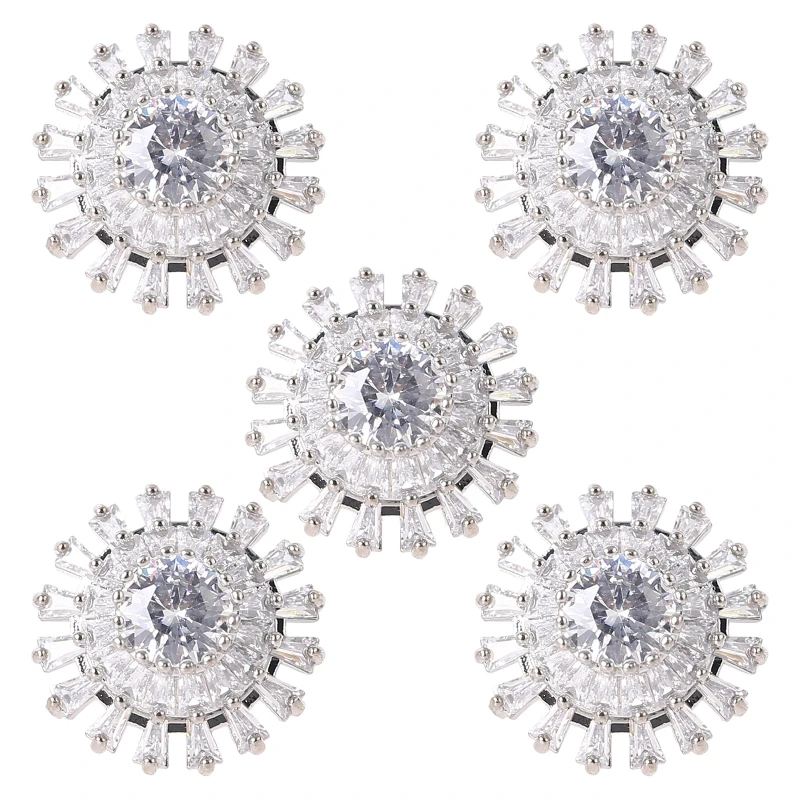 

5Pcs 18mm Round Gear Shaped Rhinestone Buttons with Metal Loop Embellishments for DIY Jewelry Wedding Garment Accessory