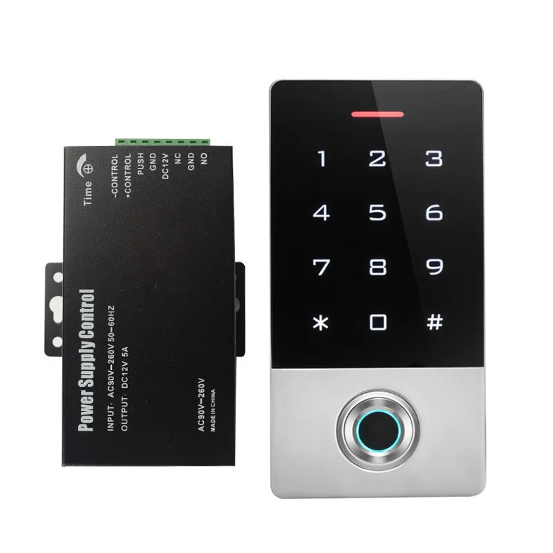 

with power supply 125KHZ ID Outdoor Fingerprint password keypad access control reader for security door lock system gate opener