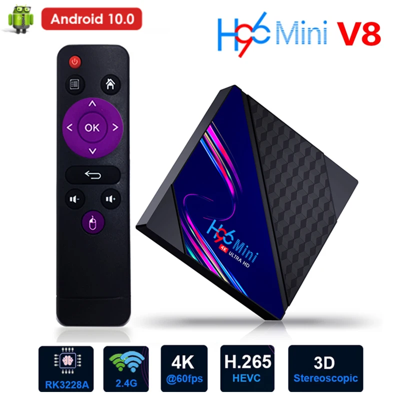 

ТВ-приставка H96 Mini V8 RK3328A, Android 10,0, четырехъядерная, беспроводная, 1080P, 4K, 3D, медиаплеер, 2,4G, Wi-Fi